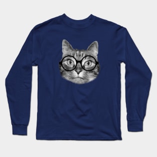 Cute nerdy cat wearing big round glasses Long Sleeve T-Shirt